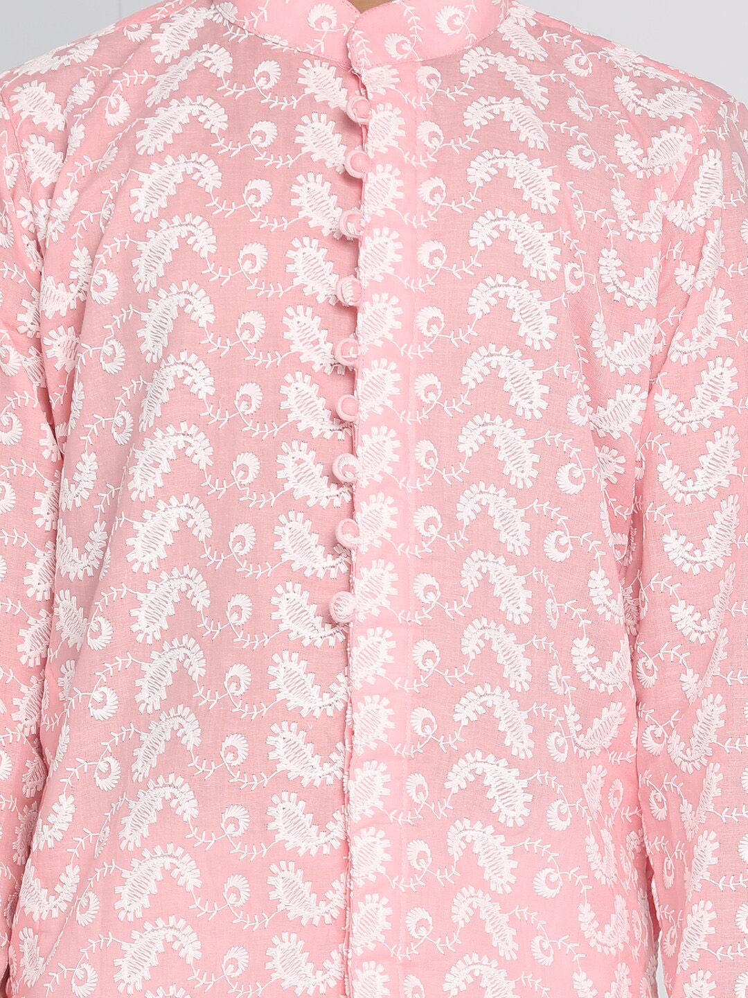 VASTRAMAY Boys Pink Embroidered Regular Pure Cotton Kurta with Pyjamas