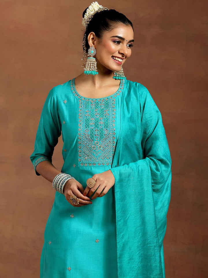 Gerua By Libas Floral Embroidered Sequinned Straight Kurta With Trouser & Dupatta