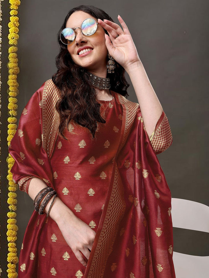 KALINI Ethnic Motifs Woven Design Kurta & Salwar With Dupatta