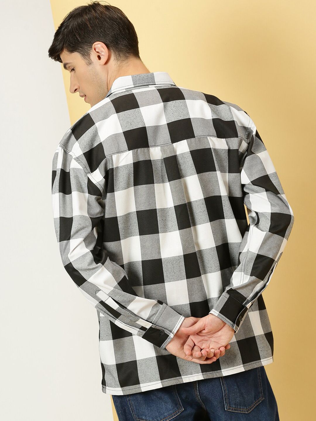 Thomas Scott Smart Buffalo Checked Cotton Oversized Casual Shacket