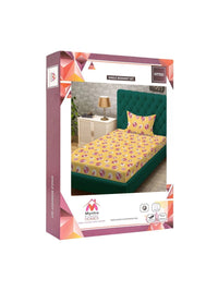 Myntra Elegant Homes Yellow & Pink Printed 400 TC Single Bedsheet & Pillow Cover-2.25x1.5m