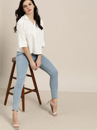 all about you Women Blue Skinny Fit Mid-Rise Clean Look Stretchable Cropped Jeans