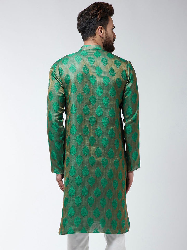 SOJANYA Kurta Lurus Bersulam Hijau & Beige Lelaki