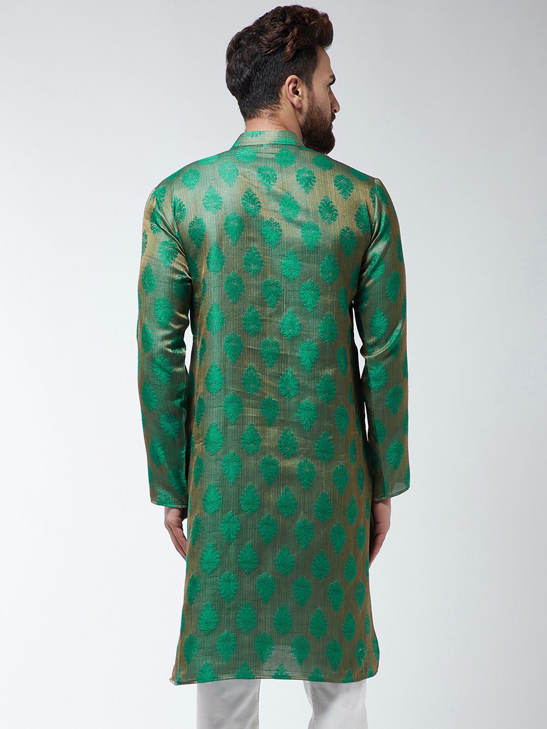 SOJANYA Kurta Lurus Bersulam Hijau & Beige Lelaki