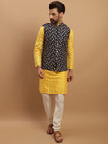 SOJANYA Kurta Biasa Sulam Geometrik Dengan Jaket Churidar & Nehru