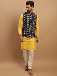 SOJANYA Kurta Biasa Sulam Geometrik Dengan Jaket Churidar & Nehru