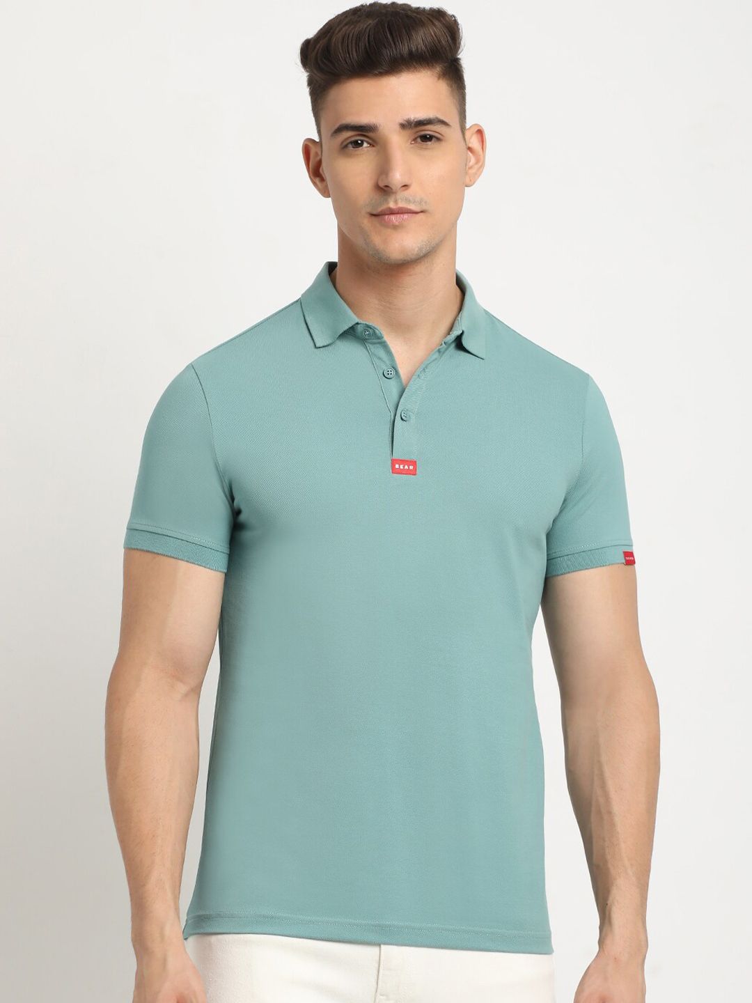 THE BEAR HOUSE Polo Collar Short Sleeves Slim Fit T-shirt