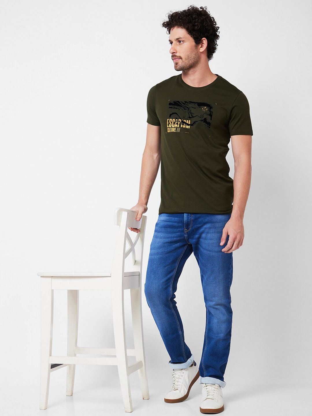 SPYKAR Round Neck Typography Printed Cotton Slim Fit T-shirt