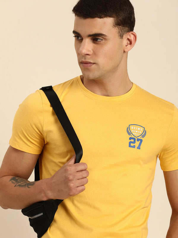 Being Human Solid With Minimal Print Pure Cotton Casual T-shirt