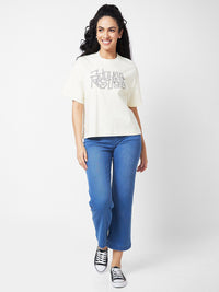 SPYKAR Typography Printed Drop Shoulder Sleeves Oversized T-shirt
