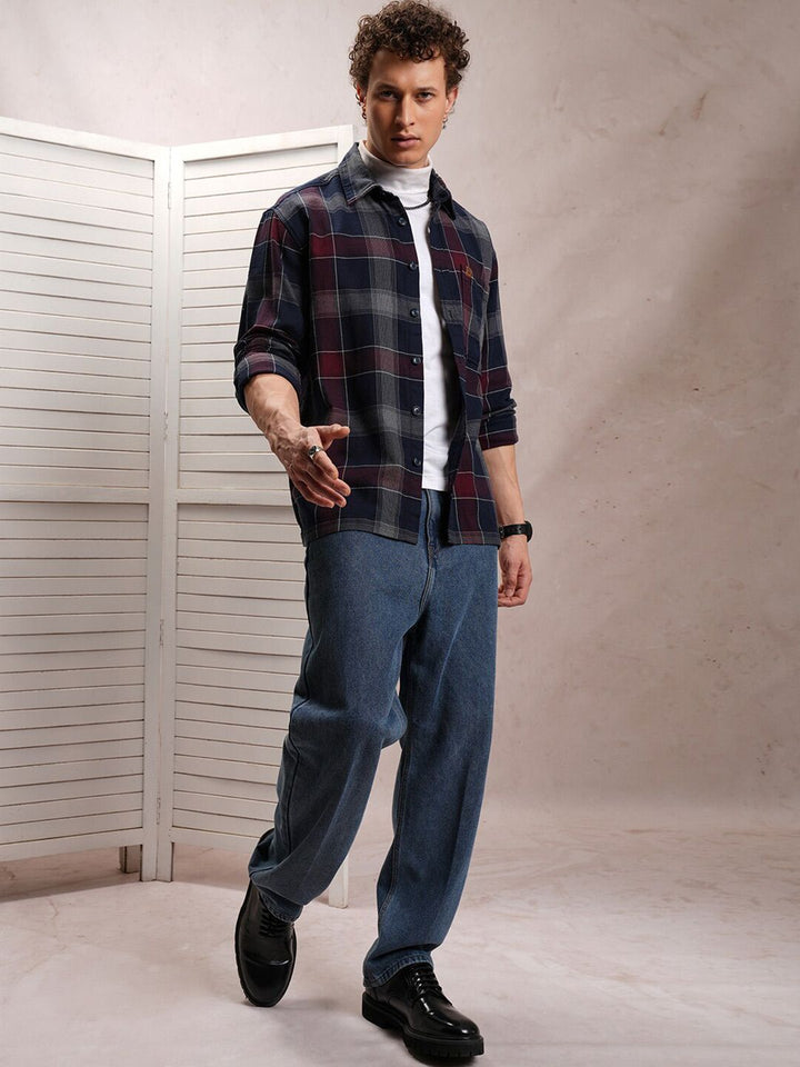 LOCOMOTIVE Premium Fit Tartan Checked Dobby Textured Oversized Shacket
