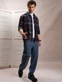 LOCOMOTIVE Premium Fit Tartan Checked Dobby Textured Oversized Shacket