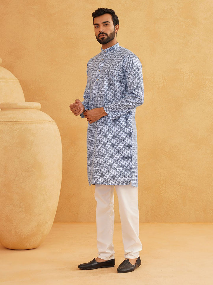 SOJANYA Kurta Linen Kapas Bercetak Motif Etnik Dengan Churidar
