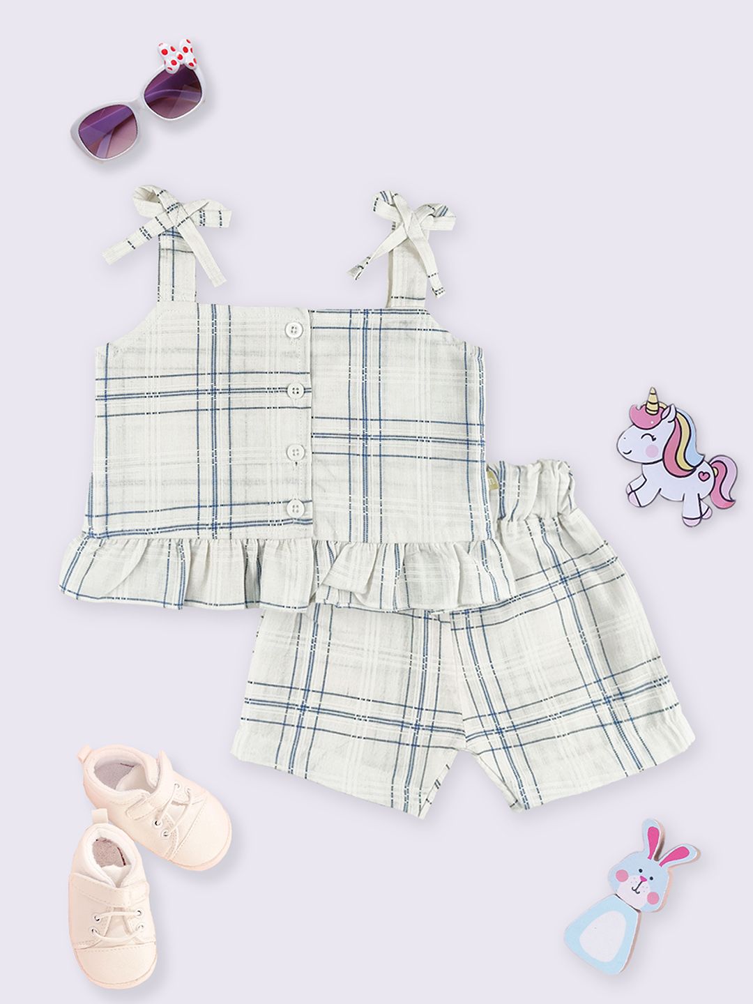 Moms Love Infant Girls Cotton Checked Top with Shorts
