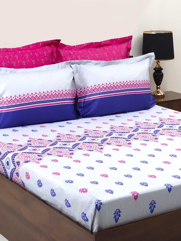 BOMBAY DYEING Celebrating India Blue Printed Cotton 300 TC King Bedsheet Set 2.74 x 2.74 m