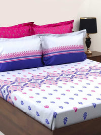 BOMBAY DYEING Celebrating India Blue Printed Cotton 300 TC King Bedsheet Set 2.74 x 2.74 m