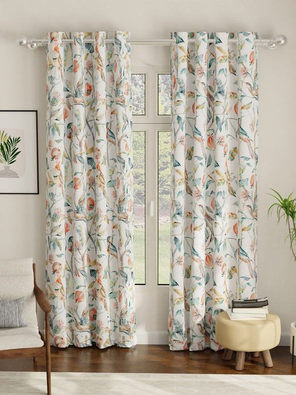 URBAN SPACE Pack of 2 White & Peach Floral Printed Room Darkening Door Curtain