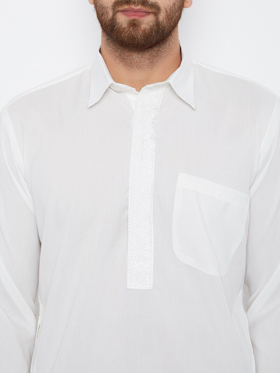 SOJANYA Shirt Collar Curved Hem Pathani Kurta with Salwar