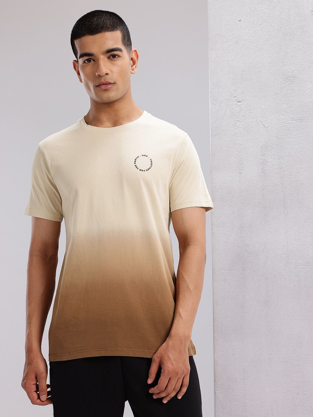 HRX by Hrithik Roshan Ombre Effect Brand Logo Detail Pure Cotton Yoga T-shirt
