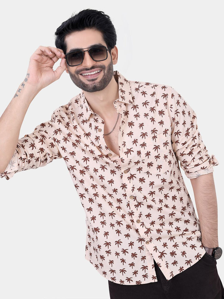 VASTRADO Classic Printed Spread Collar Long Sleeves Slim Fit Casual Shirt