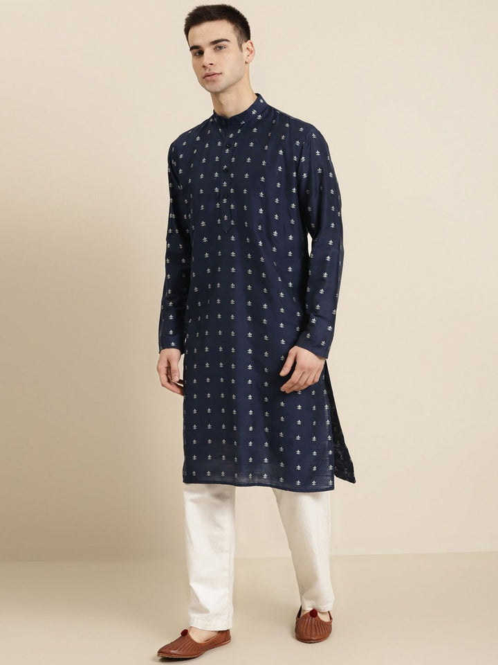 SOJANYA Band Collar Ethnic Motifs Woven Design Kurta