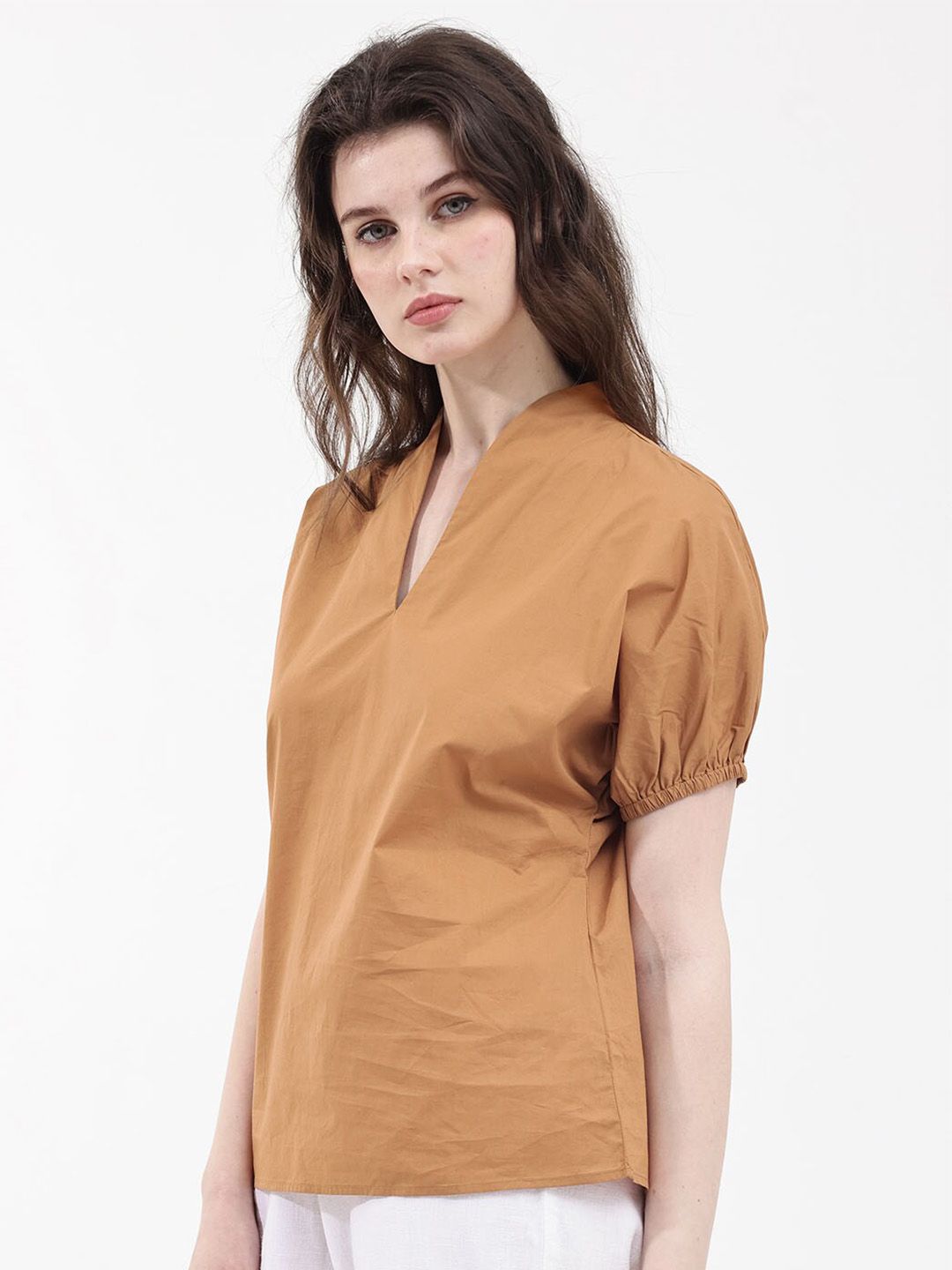 RAREISM Puff Sleeve Cotton Styled Back Top
