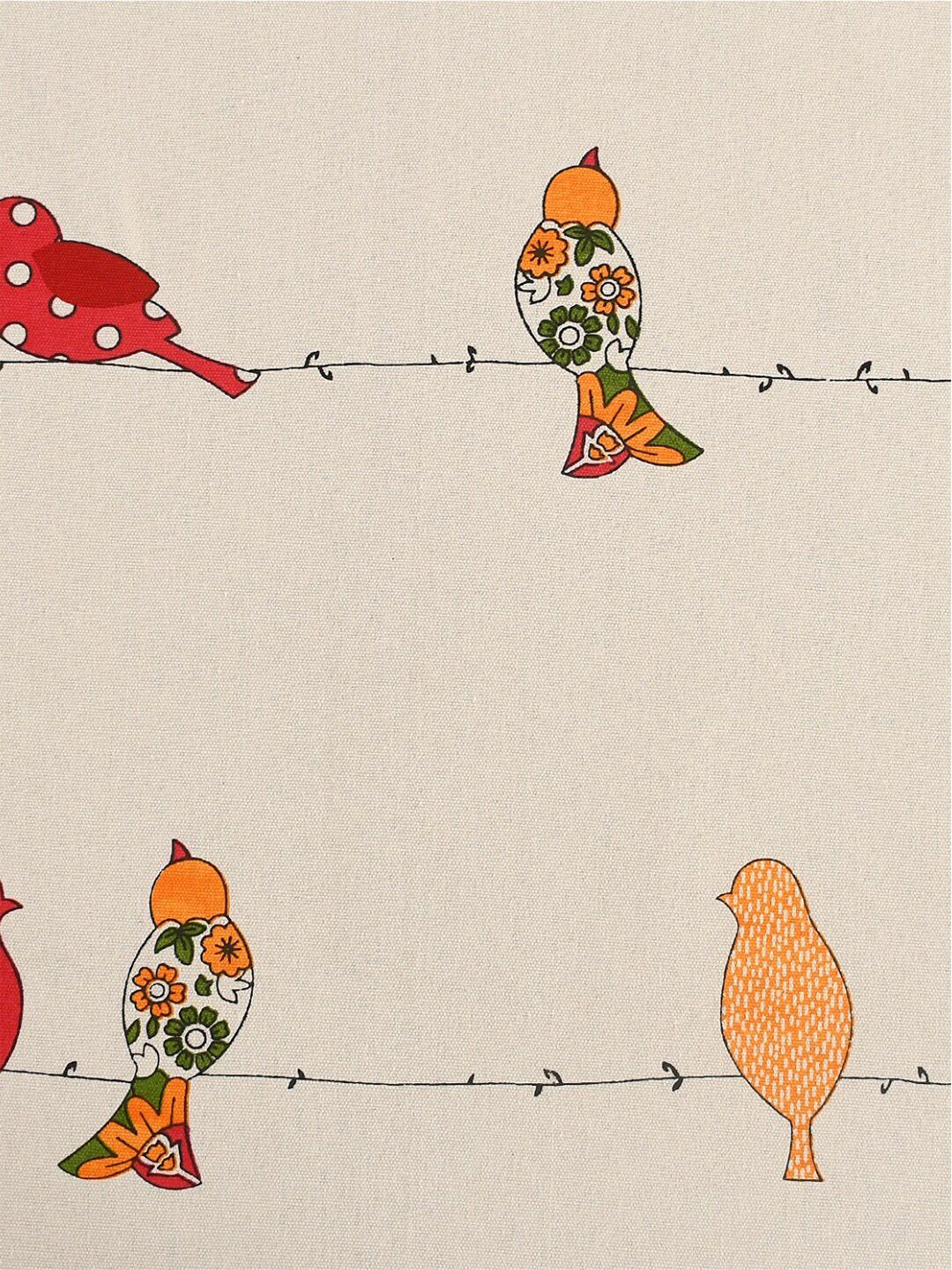 URBAN SPACE Cream Coloured & Red Printed Pure Cotton Square Table Cover