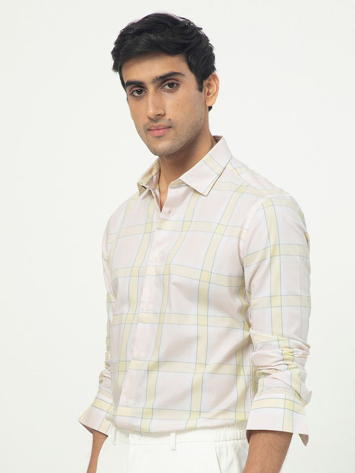 RARE RABBIT Men Tarkin Pink Slim Fit Windowpane Check Cotton Shirt