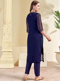 KALINI Floral Embroidered Sequined Georgette Straight Kurta With Trouser