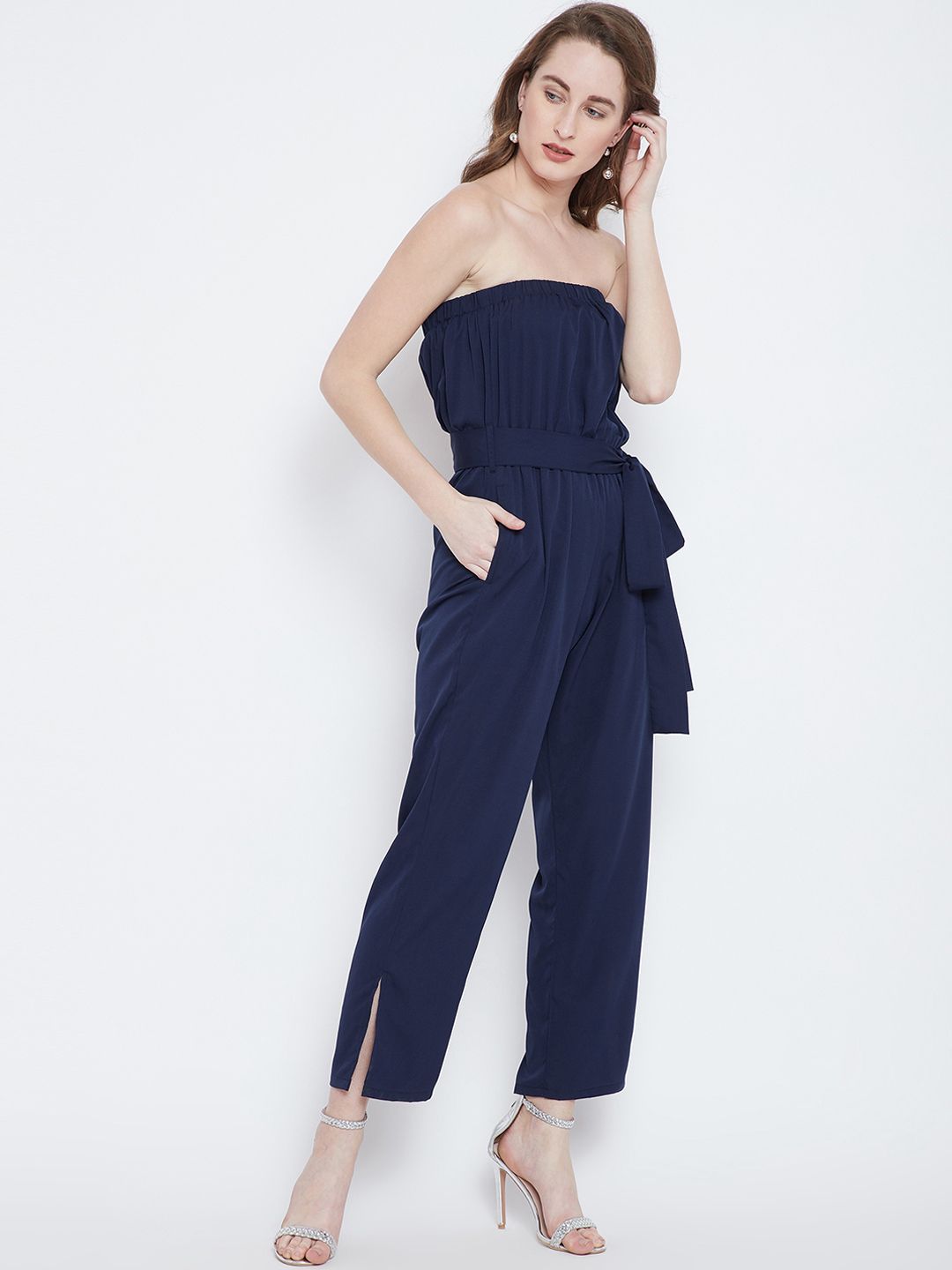 Berrylush Navy Blue Solid Basic Jumpsuit