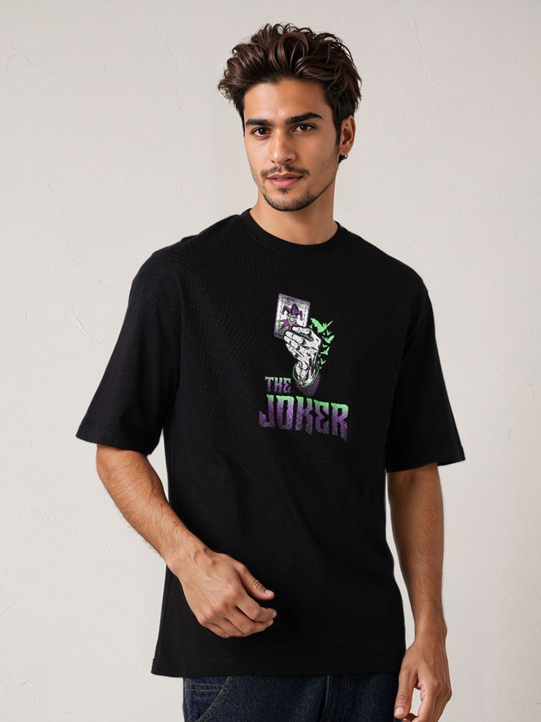 The Indian Garage Co Men Joker Typography Printed Round Neck Cotton Boxy T-shirt
