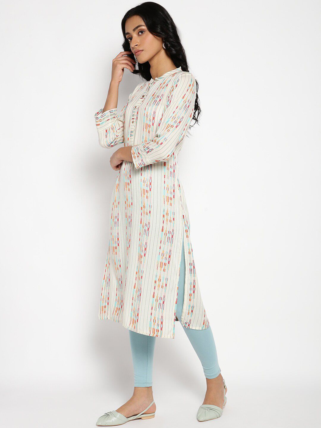 W Women White Geometric Printed Kurta