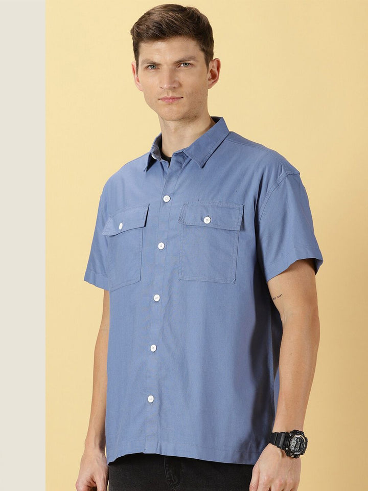 Thomas Scott Smart Spread Collar Short Sleeves Cotton Boxy Casual Shirt