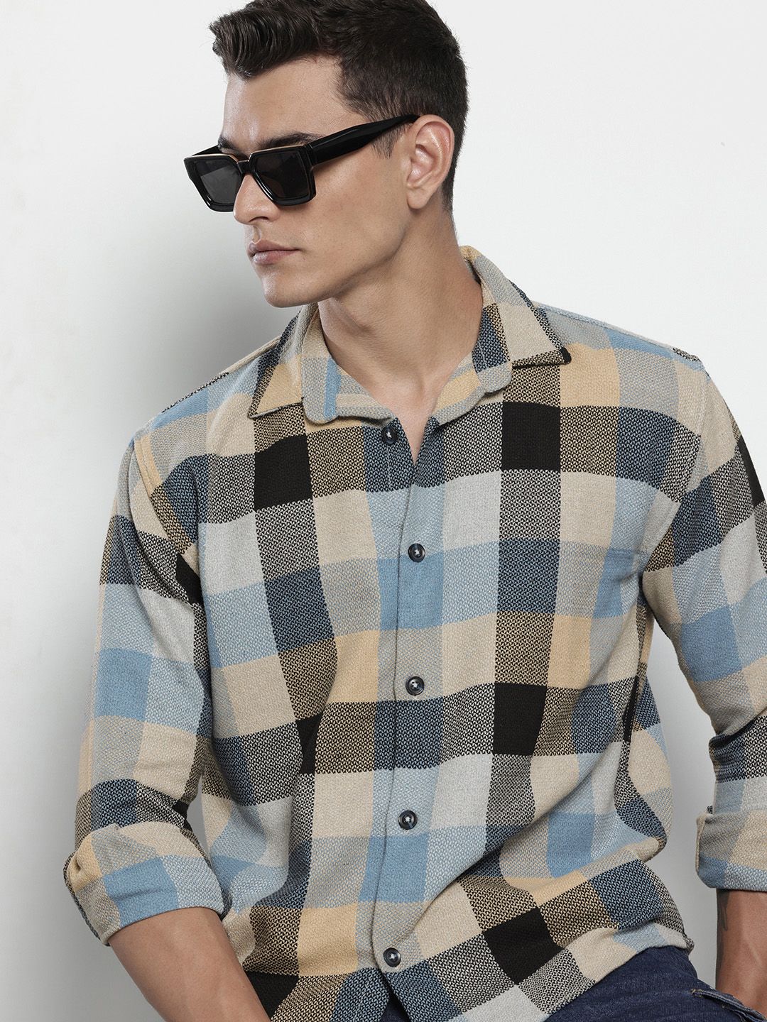 The Indian Garage Co Pure Cotton Checked & Textured Relaxed Fit Casual Shirt