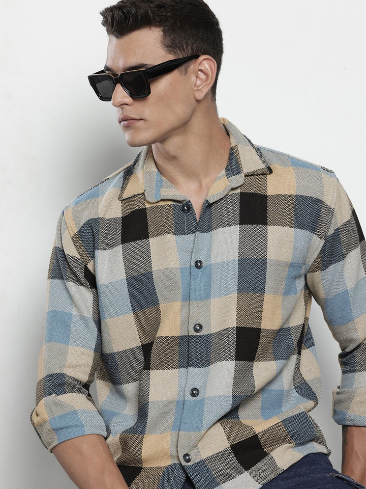 The Indian Garage Co Pure Cotton Checked & Textured Relaxed Fit Casual Shirt