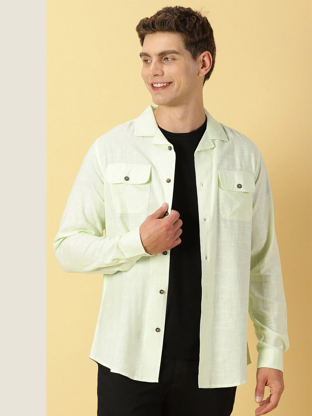 Thomas Scott Classic Cuban Collar Cotton Linen Casual Shacket