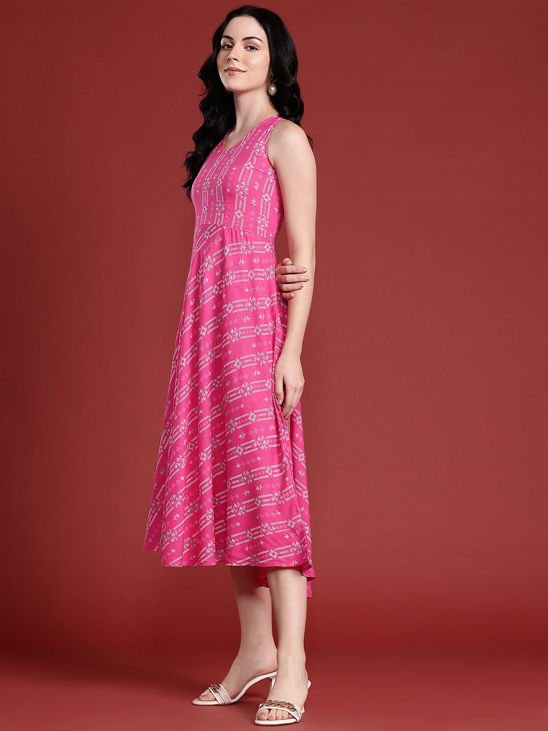 Anouk Floral Printed Styled Back A-Line Ethnic Dress