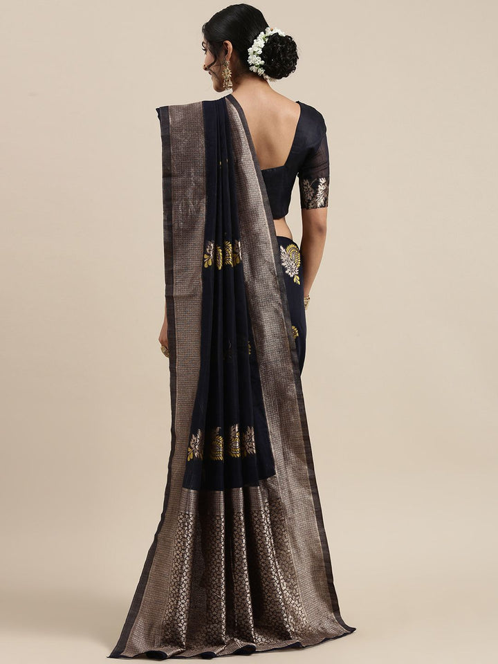 Saree mall Navy Blue Paisley Linen Blend Banarasi Saree