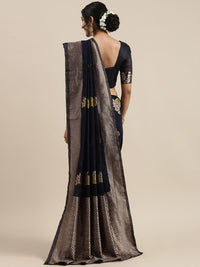 Saree mall Navy Blue Paisley Linen Blend Banarasi Saree