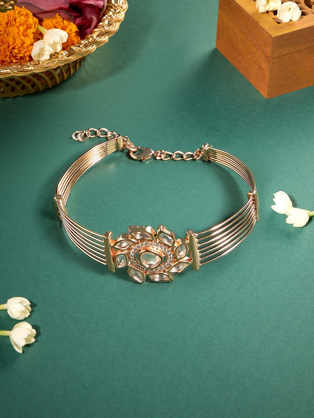 Zaveri Pearls Rose Gold-plated Cubic Zirconia Studded Gelang Kada
