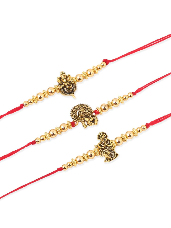 Set Uniseks NVR 3 Rakhi Benang Ganesh Ji Berton Emas dengan Roli Chawal Chandan Mishri