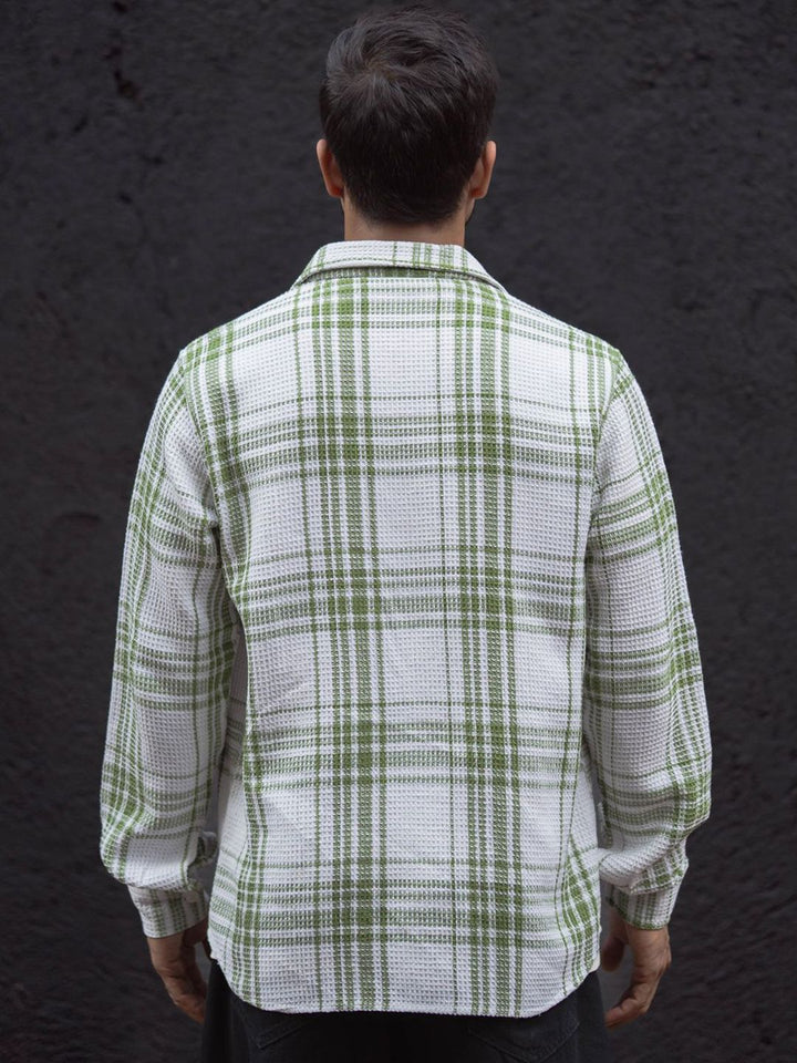 Powerlook Men Spread Collar Tartan Checked Cotton Casual Shirt