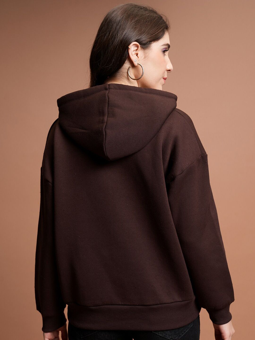 Tokyo Talkies Brown Graphic Printed Hooded Oversized Sweatshirt