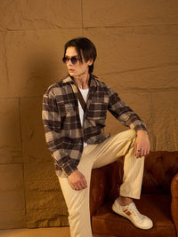 DENNISON Men Double Pocket Drop Shoulder Oversized Cotton Checked Shacket
