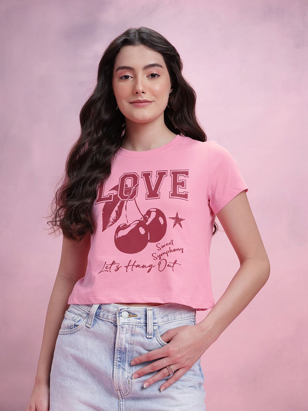 DressBerry Women Typography Printed Crop T-shirt