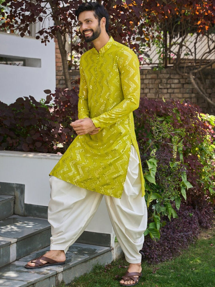 See Designs Geometric Woven Design Mandarin Collar Straight Kurta