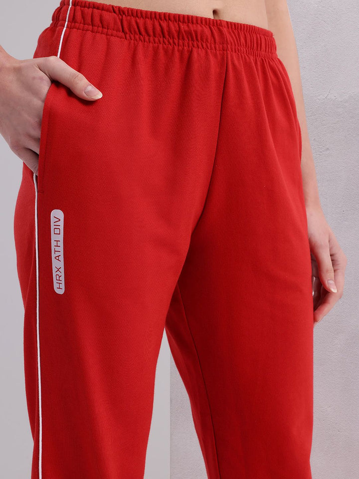 HRX by Hrithik Roshan Women Mid-Rise Lifestyle Track Pants with Contrast Piping