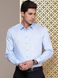 House of Pataudi Pure Cotton Floral Embroidered Opaque Jashn Party Shirt