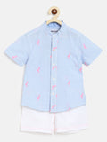 Nauti Nati Boys Blue & White Striped Pure Cotton Shirt with Shorts