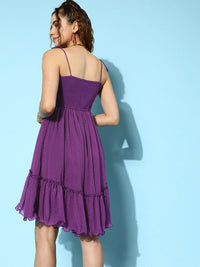 Antheaa Self Design Ruffled Chiffon Fit & Flare Dress